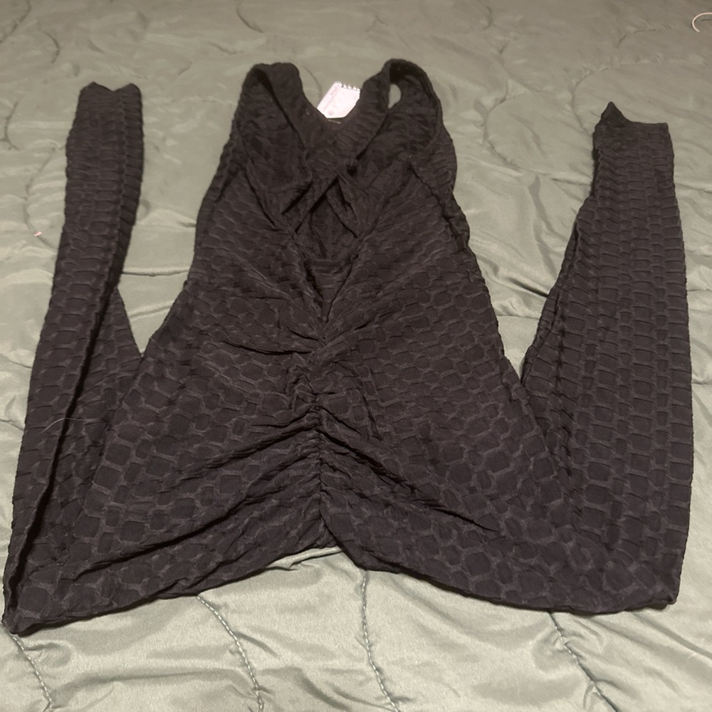 Black Textured Jumpsuit